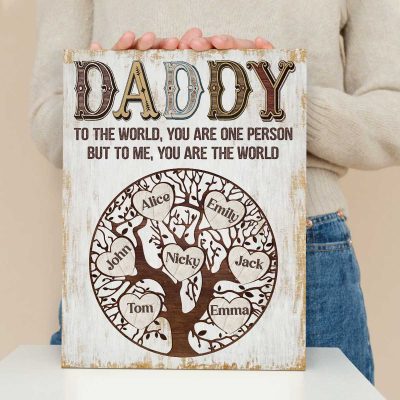 Daddy To Us You Are The World - Custom Daddy Sign With Kids Name - Daddy Father's Day Gifts - Gift For Father