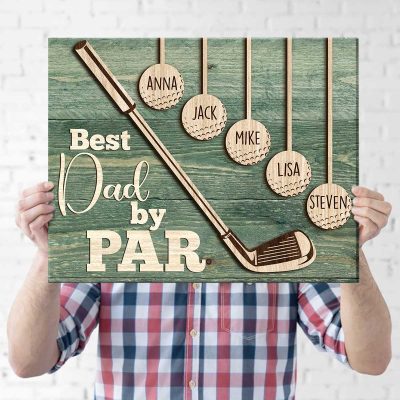 Best Dad By Par - Dad Golf Sign Custom Kids Names - Father's Day Golf Gifts 2024 From Kids - Golf Gift For Dad