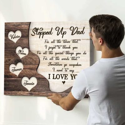 Stepped Up Dad Fathers Day Gift - Custom Step Dad Sign With Kid Names - Personalized Step Dad Gift - Bonus Dad Gifts From Daughter Son
