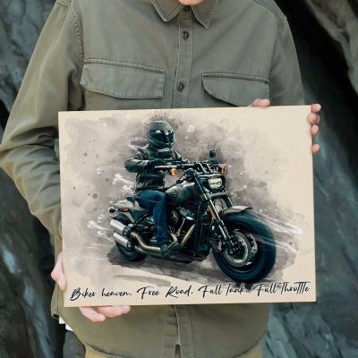 Personalized Motorcycle Photo Painting Canvas, Gifts For Motorcycle Riders, Motorbike Gifts For Him, Father's Day Harley Davidson Dad Gifts