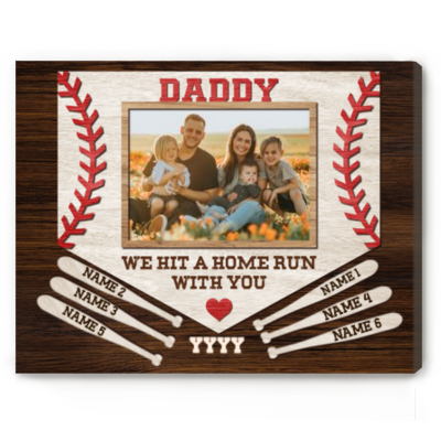 Father's Day Baseball Gift For Dad - We Hit A Home Run With You - Dad Baseball Custom Photo Canvas - Personalized Baseball Dad Gifts From Kids