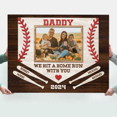 Father's Day Baseball Gift For Dad - We Hit A Home Run With You - Dad Baseball Custom Photo Canvas - Personalized Baseball Dad Gifts From Kids