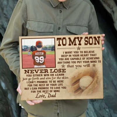 To My Son You Will Never Lose - Baseball Custom Photo Canvas - Motivational Baseball For Boy From Mom Dad - Baseball Player Gifts