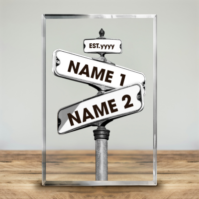 Custom Couples Name On Intersection Street Sign - Engagement Street Sign Acrylic Plaque - Personalized Engagement Wedding Gifts