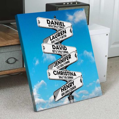 BEST SELLERS 60 Custom Multi-names Date Of Birth Street Sign Canvas - Family Road Sign Gifts - Family Inspiration Wall Art - Father's Day Gift