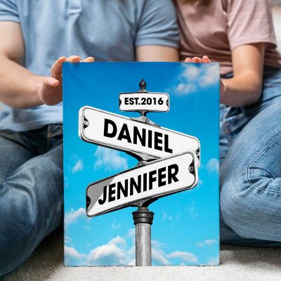 Custom Street Sign With Couple's Names - Intersection Sign Engagement Gifts - Wedding Engagement Gift For Couple - Intersection Love Road Sign