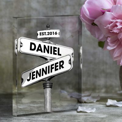 Custom Couples Name On Intersection Street Sign - Engagement Street Sign Acrylic Plaque - Personalized Engagement Wedding Gifts