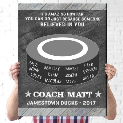Because Someone Believeđ In You - Custom Hockey Coach Sign With Names - Field Hockey Coach Appreciation Gift - Hockey Coach End Of Season Gift