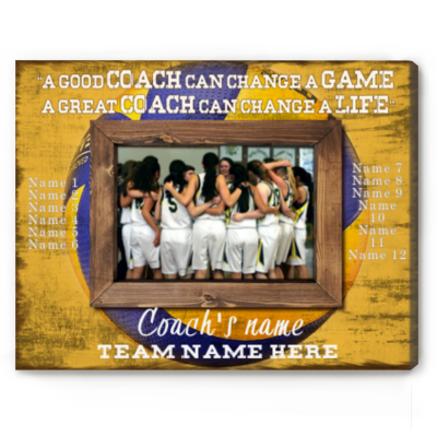 A Good Coach Can Change A Game A Great Coach Can Change A Life - Custom Volleyball Coach Photo Canvas - Volleyball Coach Gift With Names