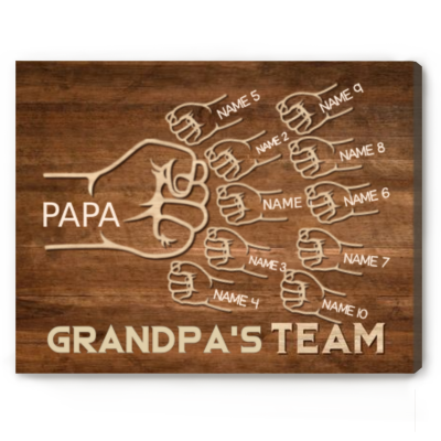 Grandpa's Team - Custom Grandpa And Kid Fist Bump With Names Sign - Father's Day Sign For Grandpa - Grandpa Gift From Grandson Granddaughter