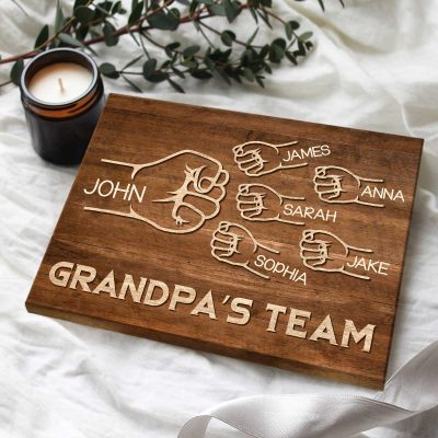 Grandpa's Team - Custom Grandpa And Kid Fist Bump With Names Sign - Father's Day Sign For Grandpa - Grandpa Gift From Grandson Granddaughter