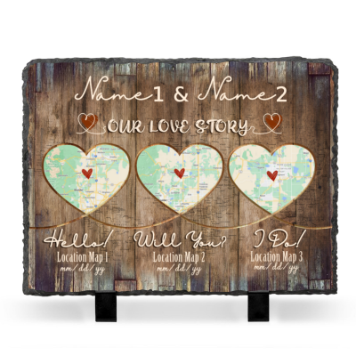 Hello Will You I Do - Custom Heart Map Art Slate - Wedding Gifts For Bride And Groom - Personalized Map Gift For Anniversary Wedding