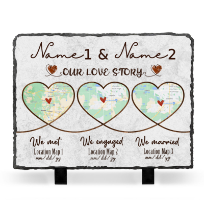 Met Engaged Married - Custom 3 Location Map Art Slate - Personalized Location Map Wedding Anniversary Gifts - Newlywed Gift