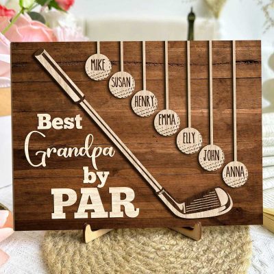 Best Grandpa By Par - Custom Grandpa Golf Wooden Plaque With Grandkids Names - Father's Day Golf Gifts 2024 - Golf Gifts For Grandpa
