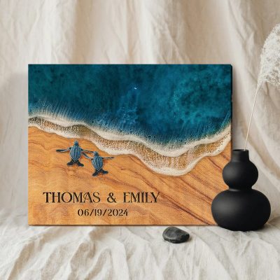Custom Beach Couple Names And Special Date Sign - Personalized Beach Gift For Wedding Or Engagement - Beach House Decor Wall Art