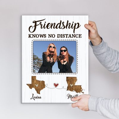 Friendship Knows No Distance - Long Distance Friends Custom Two State Maps Canvas - Best Friends Moving Gift - State To State Gift