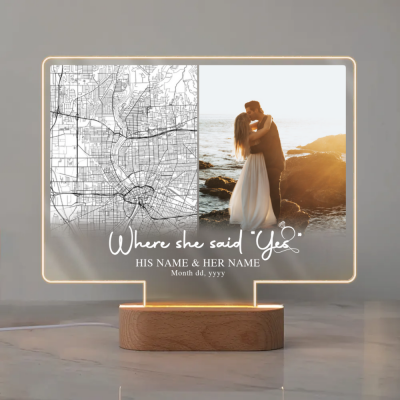 BEST SELLERS 71 Where She Said Yes - Custom Location Map Engagement Night Light - Personalized Engagement Gifts - Unique Gift For Newly Engaged