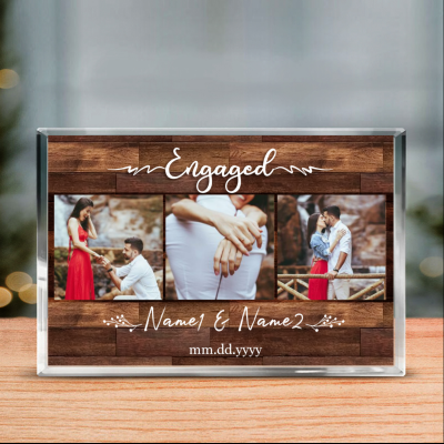 Engaged Personalized Photo Acrylic Block - Engagement Celebration Gifts - Custom Engaged Keepsake Plaque - Unique Engagement Gifts For Couples