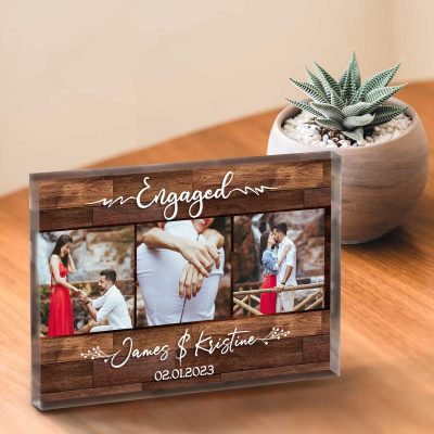 Engaged Personalized Photo Acrylic Block - Engagement Celebration Gifts - Custom Engaged Keepsake Plaque - Unique Engagement Gifts For Couples