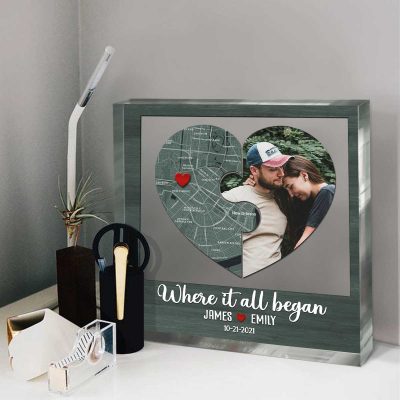 Where It All Began - Custom Coordinates Map Acrylic Block - Wedding Anniversary Gift For Her Him - Personalized Map And Photo Gifts