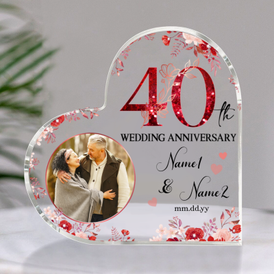 40th Anniversary Acrylic Heart Plaque - 40th Ruby Gift for Parents - Personalized 40th Anniversary Gift - Ruby Anniversary Keepsake Gift