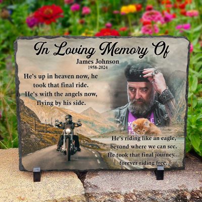 Personalized Memorial Tile with Motorcyclist - Sympathy Motorcycle Headstones For Graves - Remembrance Gift For Motorcycle Rider
