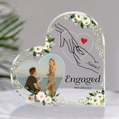 BEST SELLERS 33 Engagement Photo Plaque With Hand Holding, Gifts For New Fiancée, Engagement Keepsake Gift, Custom Newly Engaged Acrylic Block, Engaged Gifts