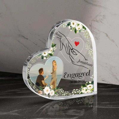 BEST SELLERS 34 Engagement Photo Plaque With Hand Holding Line Art - Gifts For New Fiancée - Engagement Keepsake Gift - Custom Newly Engaged Acrylic Block