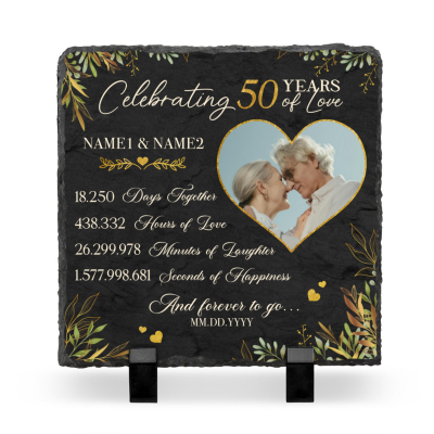Celebrating 50th Years Of Love Custom Photo Slate Stone - 50th Anniversary Gift For Parents - Golden Anniversary Slate Plaque Gift