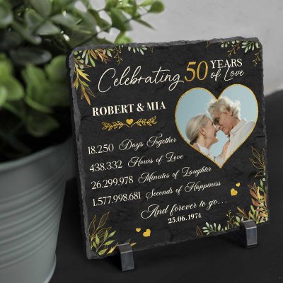 Celebrating 50th Years Of Love Custom Photo Slate Stone - 50th Anniversary Gift For Parents - Golden Anniversary Slate Plaque Gift