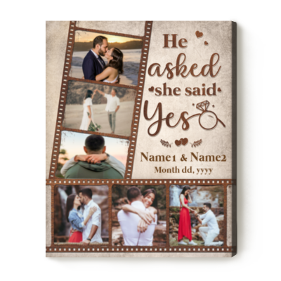 BEST SELLERS 77 Personalized Engagement Photo Film Strip Collage Canvas - Custom Engagement Gift For Couple - Gift For Engaged Friend - Gift for Newly Engaged