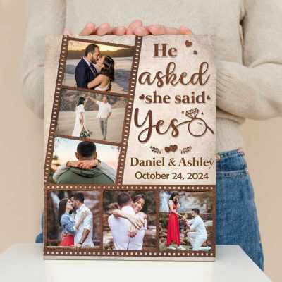 BEST SELLERS 78 Personalized Engagement Photo Film Strip Collage Canvas - Custom Engagement Gift For Couple - Gift For Engaged Friend - Gift for Newly Engaged