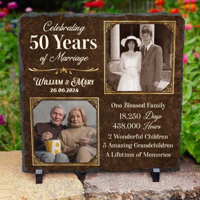 BEST SELLERS 96 Celebrating 50 Years Of Marriage - Custom Then And Now 50th Anniversary Picture Stand Stone - Personalized Gift For Parents Golden Anniversary