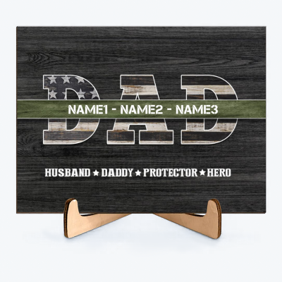 Custom Army Dad Wooden Plaque with Kids Names - Military Patriotic Dad Wood Sign - Personalized Army Husband Dad Gift - Army Veteran Gift