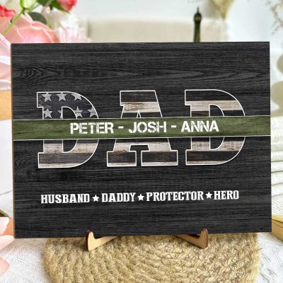 Custom Army Dad Wooden Plaque with Kids Names - Military Patriotic Dad Wood Sign - Personalized Army Husband Dad Gift - Army Veteran Gift