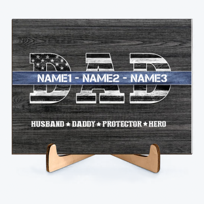 Custom Police Dad Wooden Plaque with Kids Names - Personalized Police Officer Dad Wood Sign - Police Officer Gift for Dad, Husband