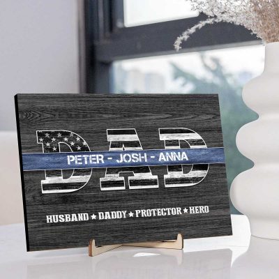 Custom Police Dad Wooden Plaque with Kids Names - Personalized Police Officer Dad Wood Sign - Police Officer Gift for Dad, Husband