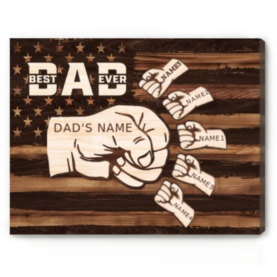 Fist Bump Dad And Kids Custom American Flag Sign - Patriotic Gifts For Dad With Names - Christmas Gifts For Dad From Kid