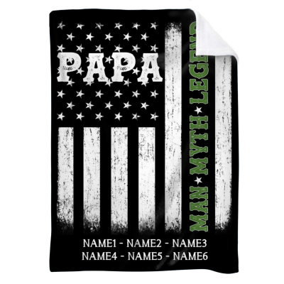 Custom Papa Thin Green Line Flag Blanket - Army Christmas Gift For Men - Military Grandpa Gifts With Grandkid Names