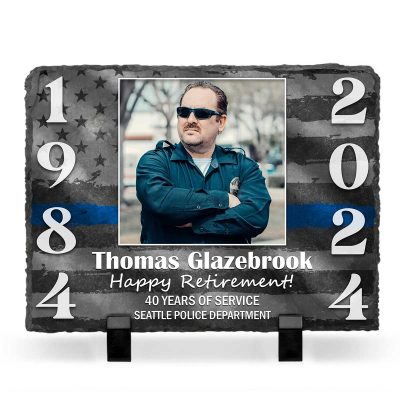 Custom Police Retirement Slate With Photo - Personalized Happy Retirement Police Officer Gifts - Cop Retirement Gift