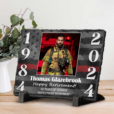 Custom Firefighter Retirement Photo Stone Plaques - Firefighter Retirement Gifts For Men - Fireman Retirement Party Gift