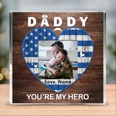 Daddy You Are My Hero - Police Dad Custom Photo Acrylic Plaque - Police Officer Gift For Dad - Christmas Gift For Policeman