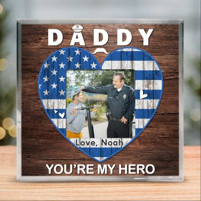 Daddy You Are My Hero - Police Dad Custom Photo Acrylic Plaque - Police Officer Gift For Dad - Christmas Gift For Policeman