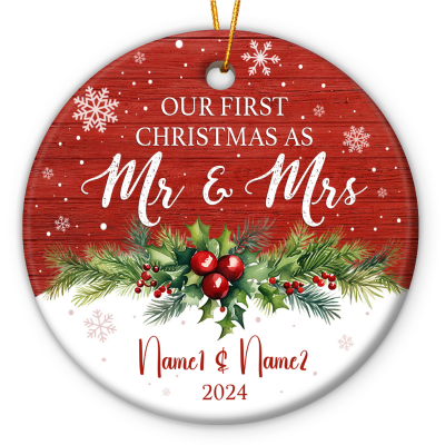 Our First Christmas As Mr & Mrs - 1st Christmas Married Custom Ceramic Ornament - First Year Married Keepsake