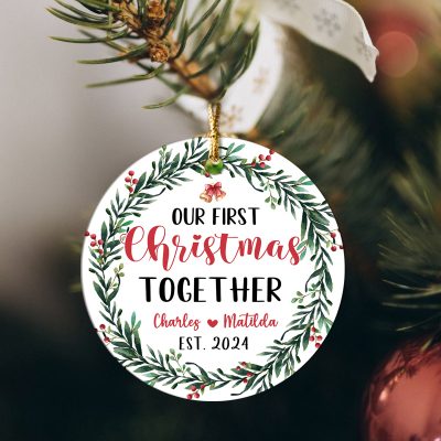 Our First Christmas Together, Custom Couples First Christmas Ceramic Ornament, 1st Christmas Keepsake For Couple