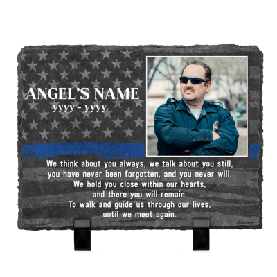 Custom Police Officer Memorial Photo Slate - Bereavement Gift For Police - Police Thin Blue Line Memorial Stone - Police Officer Sympathy Gift
