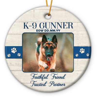 K9 Police Dog Custom Memorial Photo Ornament - K9 Memorial EOW Gift - Police Dog Sympathy Gifts - Thin Blue Line Christmas Ornaments