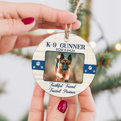 K9 Police Dog Custom Memorial Photo Ornament - K9 Memorial EOW Gift - Police Dog Sympathy Gifts - Thin Blue Line Christmas Ornaments
