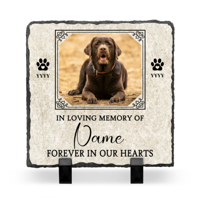 Forever In Our Hearts - Custom Dog Memorial Stone With Picture - Pet Bereavement Gifts For The Garden - Loss Of Dog Sympathy Gift