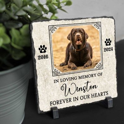 Forever In Our Hearts - Custom Dog Memorial Stone With Picture - Pet Bereavement Gifts For The Garden - Loss Of Dog Sympathy Gift